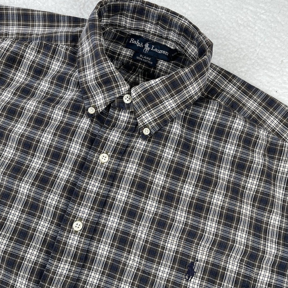RALPH LAUREN‎ Button Down Shirt Mens Large Green Blake Plaid Preppy Pony Casual